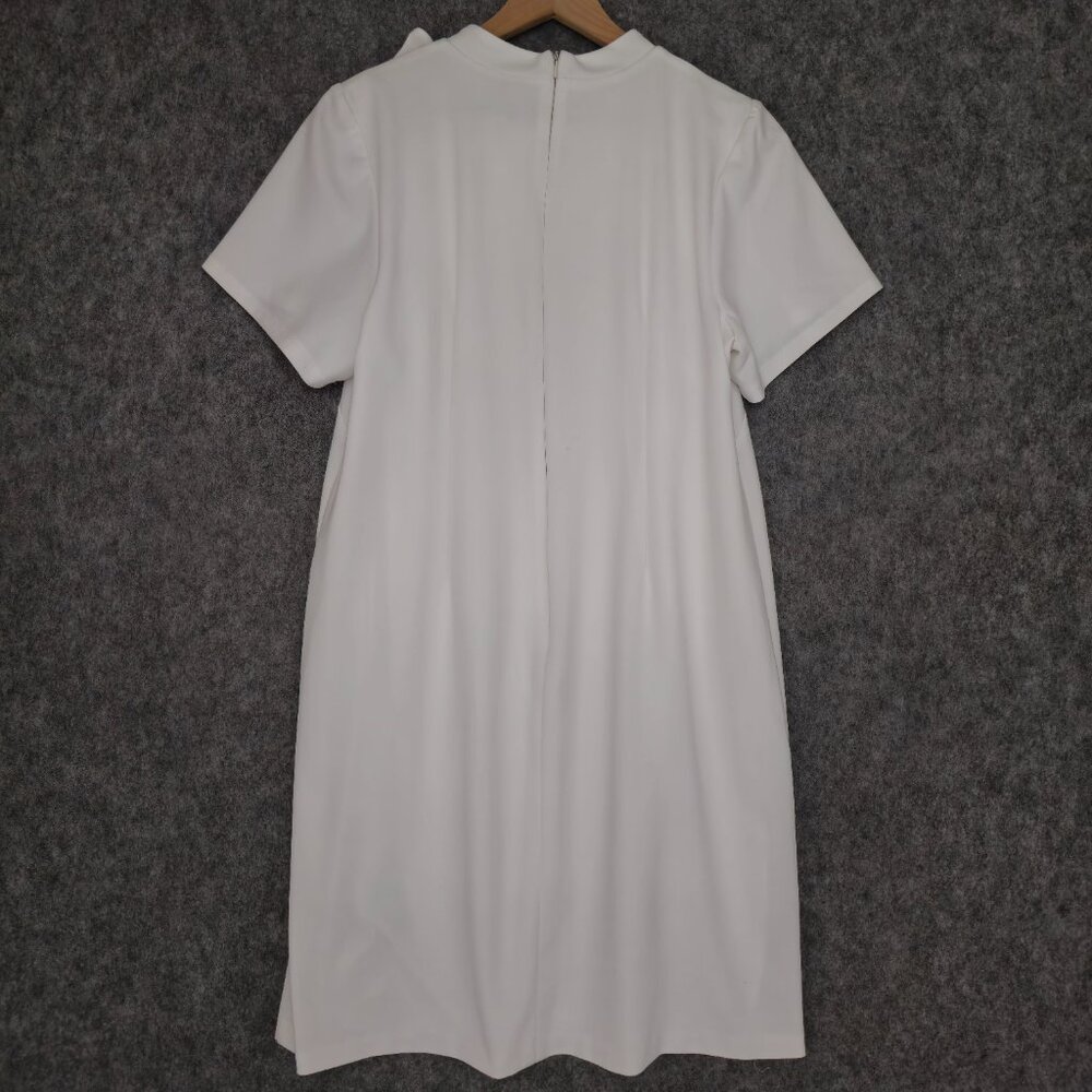 Shelby & Palmer Dress Womens 14W White Bow Neck Shift Short Sleeve‎ Knit Lined - Picture 4 of 12